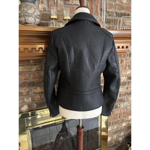 Free People Faux Black Leather Biker Jacket Size 10 - Picture 3 of 7